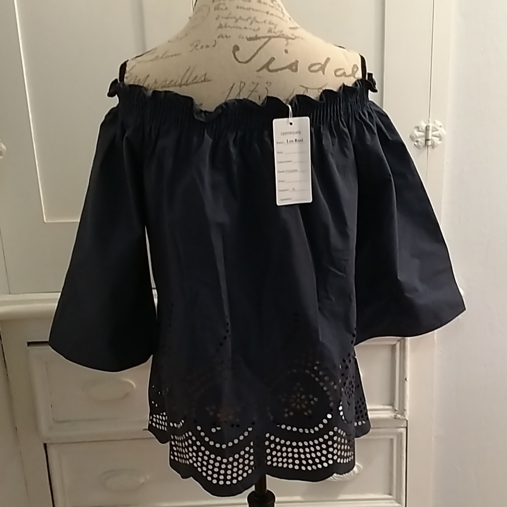 Leo Rosi off the shoulder cutwork blouse Sz L - Picture 3 of 4
